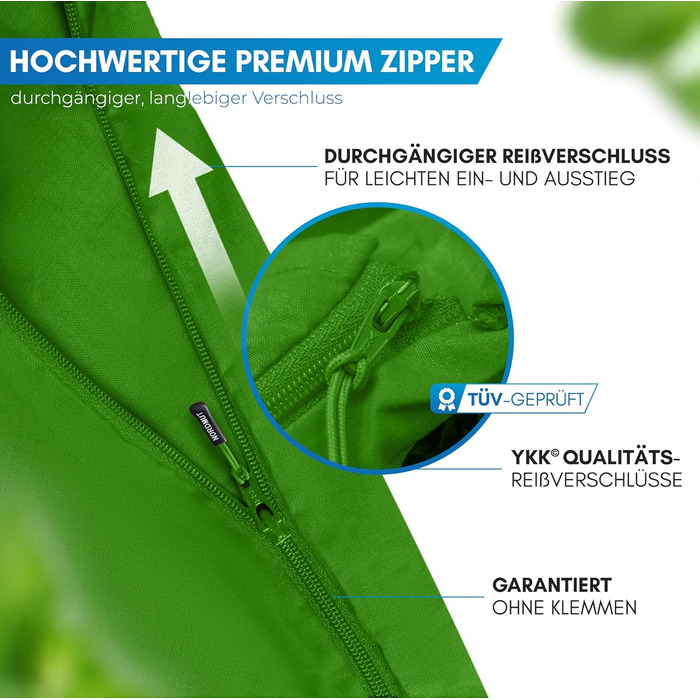 Спальний мішок NORDMUT® для подорожей: ультралегкий, з мікрофібри або бавовни, дихаючий, з кишенькою для подушки (зелений, поліестер)