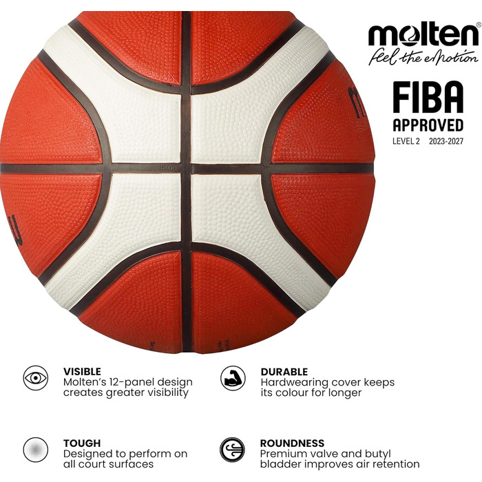Баскетбольний м'яч Molten BG2010 для залів та вулиці, затверджений FIBA, помаранчево-бежевий