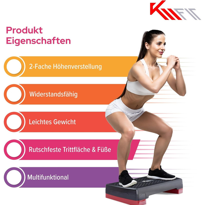 Степпер для дому KM-Fit | Степ-бенч для фітнесу з регулюванням висоти | Спортивний степпер для аеробіки до 200 кг