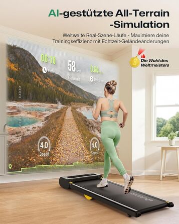 UREVO Smart Walking Pad - компактний тихий біговий тренажер з амортизацією, додаток для фітнесу, для дому/офісу, 2.5 PS (Чорний)