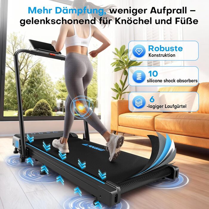 Біговий тренажер для дому 5-в-1, 12 км/год, складаний, з підйомом 9%, 2.75HP безщітковий мотор, LED-дисплей, сумісність з додатком, 12 програм, чорно-синій, 5-в-1