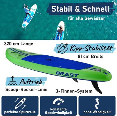 SUP дошка BRAST Primo надувна з веслом та аксесуарами 320x81x15 см (Зелена)