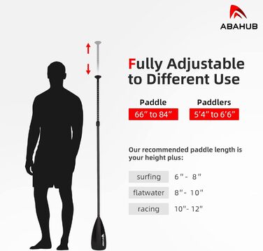 Весло для SUP і каяка Abahub 4-в-1, карбонове, регульоване, легке, чорне/синє/зелене/сіре/помаранчеве/червоне, пластикове лопато