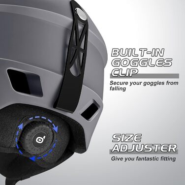 Шолом для лижного спорту та маска Odoland: комплект для жінок та чоловіків, захист UV 400, сірий, розмір S (52-55 см)