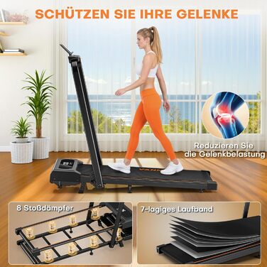 VANNECT Walking Pad - складане бігове полотно для дому, 1-12 км/год, кут нахилу 9%, LCD-дисплей, дистанційне керування, 150 кг, помаранчеве
