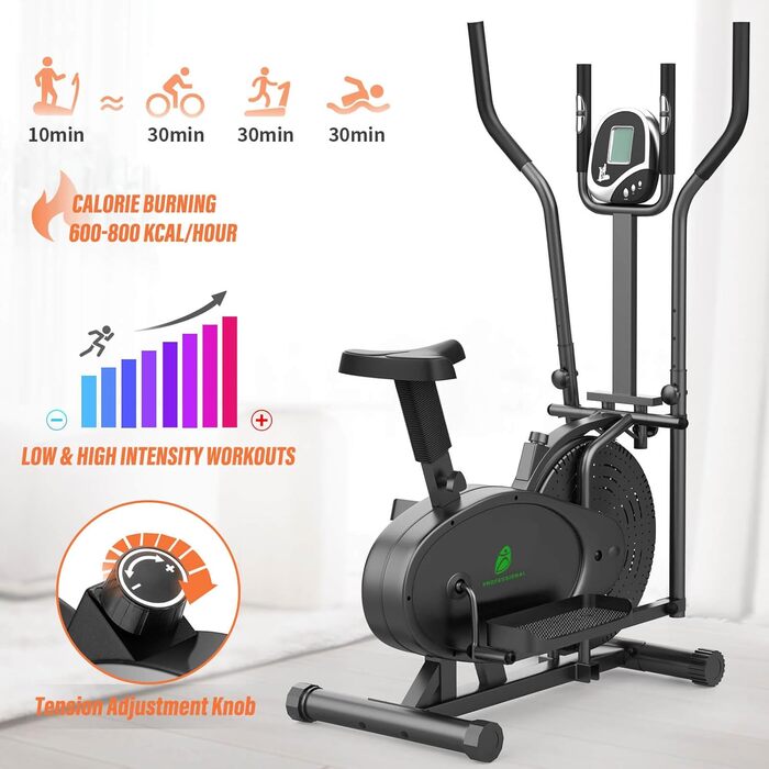 Еліптичний тренажер Neezee 2-в-1 для дому: крос-тренажер та степер з LCD-монітором, регульованим опором, чорний (макс. вага 120 кг)