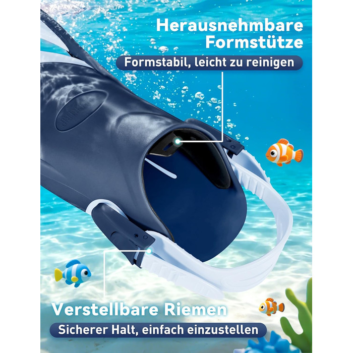 Ласти дитячі Supertrip Schnorchelflossen (SeaBlue, S/M 26-32) для плавання, снорклінгу та дайвінгу, регульовані, компактні для подорожей (6-14 років)