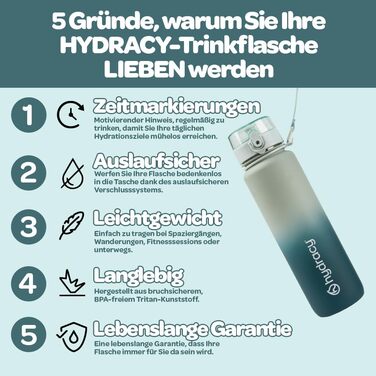 Водяна пляшка Hydracy 1л з вставкою для фруктів - спортивна, BPA-free, з таймером, противитікання, без конденсату, салатово-блакитна