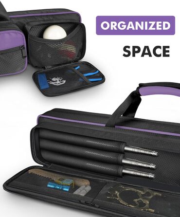 Чохол для більярдної кулі, сумка для 4 кулі та 5 шомполів, м'яко стьобаний, з регульованим плечовим ременем, для жінок та чоловіків (фіолетовий/чорний)