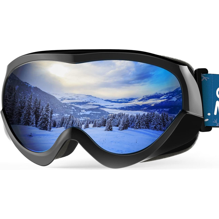 Дитячі лижні окуляри OutdoorMaster, сумісні з шоломом, 100% UV-захист, VLT 10%, чорна оправа, сіра лінза
