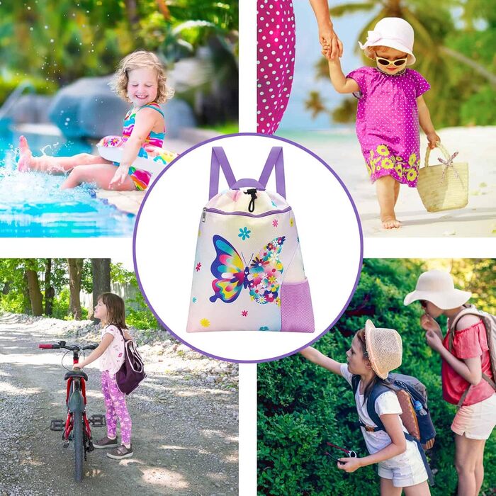 Спортивна сумка WAWSAM для гімнастики з шнурком - 38 × 45 см. Дитяча водонепроникна сумка для плавання, пляжу, покупок (Метелик)