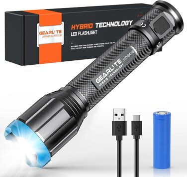 Ліхтар LED Gearlite перезарядна, 10000 люмен, 5 режимів, IP65 водонепроникний, з функцією зуму, для кемпінгу, туризму, надзвичайних ситуацій, 2000mAh+3AA (батарейки не входять в комплект)