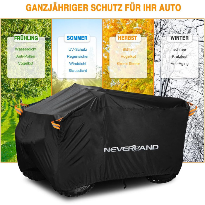 Покривало для квадроцикла NEVERLAND Quad, оранжеве фосфоресцентне, XL, 210x120x115 см, 210D Oxford, чорне