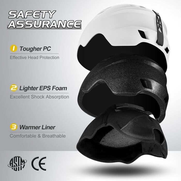 Шолом для лиж та сноуборду з маскою Odoland, білий, 52-55 см, захист UV 400, для жінок та чоловіків