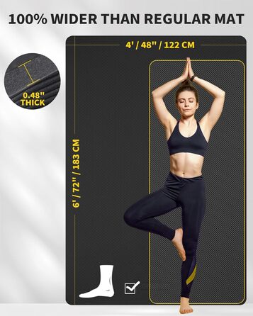 Килимок для йоги Cambivo 1.8 м x 1.2 м (183*122 см), TPE, чорний - для фітнесу, йоги, пілатесу