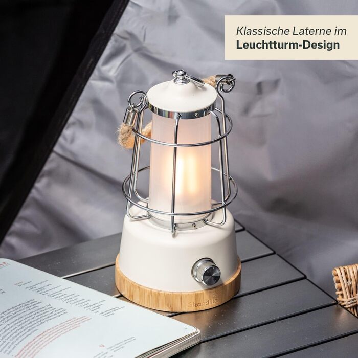 LED кемпінгова лампа Skandika Kiruna | Ретро лампа для відпочинку на природі з Powerbank, регулювання яскравості, USB, сталевий каркас, 200 годин роботи | Настільна/підвісна лампа