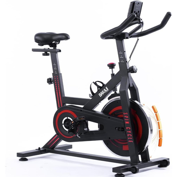 Велотренажер BAKAJI Spinning Bike з LCD-дисплеєм: час, калорії, відстань. Фітнес для дому, тренажерний зал, регульоване сидіння, кардіотренування.