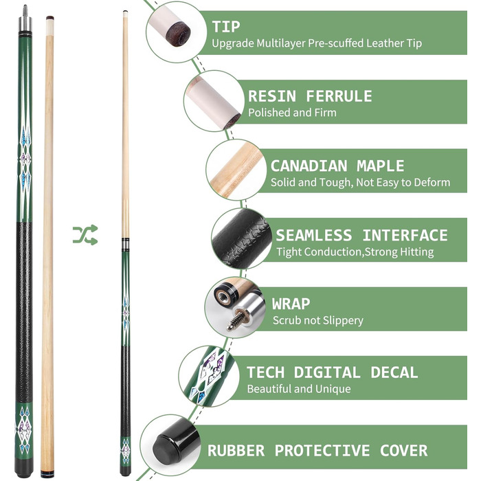 Набір більярдних київ Kmise Pool-Queue-Stick Set – 147 см, канадський клен, професійні, для дорослих, різні кольори, для барів, дому, київ для більярдного столу