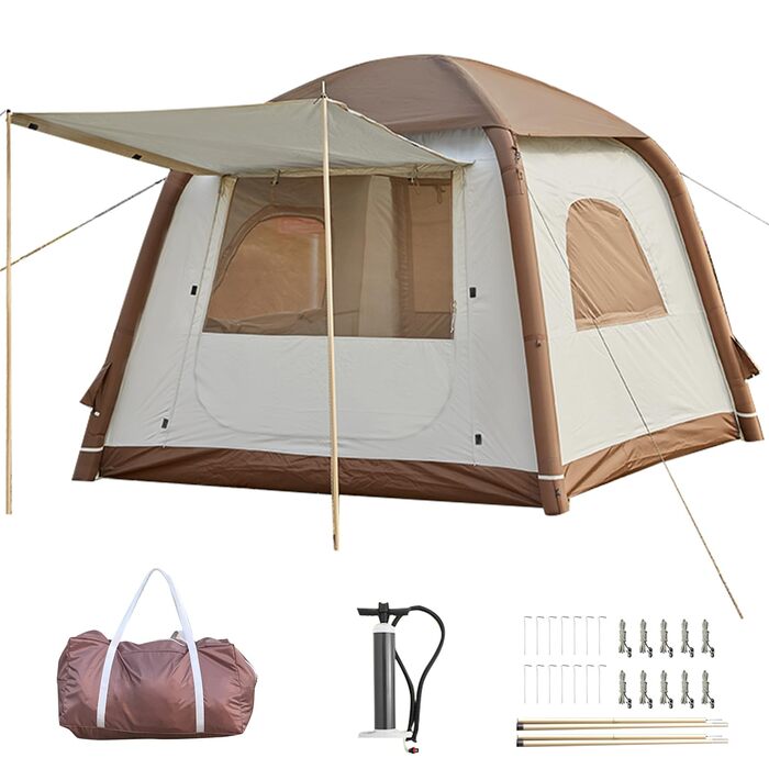 Надувний кемпінговий намет Glamping для 2/4/6/8 осіб 2025: швидкий монтаж, захист від дощу та москітної сітки, коричневий/бежевий