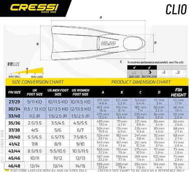 Ласти для плавання Cressi Clio для дорослих і дітей, розмір 30/32