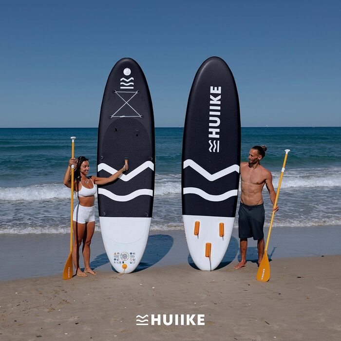 Надувний SUP-борд HUIIKE Stand Up Paddle Board з аксесуарами: весло, фіни, насос. Стабільний та міцний SUP-борд 305x84x15 см, до 130 кг. Enjoyer Black - Essential