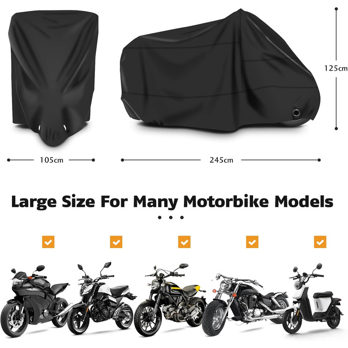 Водонепроникна мотоциклетна накривка Brencco, 210D поліестер, 245x105x125 см