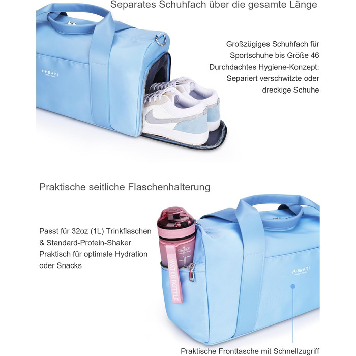 Спортивна сумка 16 дюймів для жінок та дітей з відділенням для взуття та водонепроникним розділенням, фіолетовий колір, 16 розмірів (19 розмірів-блакитний)