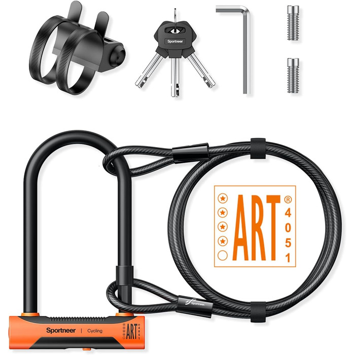 Замок для велосипеда Sportneer Bügelschloss 20 мм: висока безпека, сталевий трос 1.8 м, монтажний кріплення