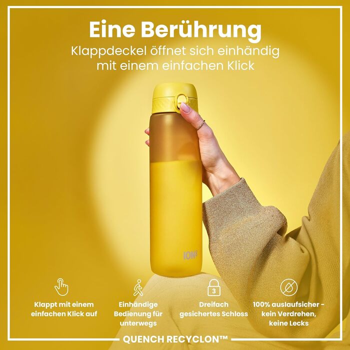 Пляшка для води Ion8 1 літр, 1000 мл, не протікає, зручна для спорту, BPA-free, з кришкою на засувці, легко миється, для фітнесу та тренажерного залу
