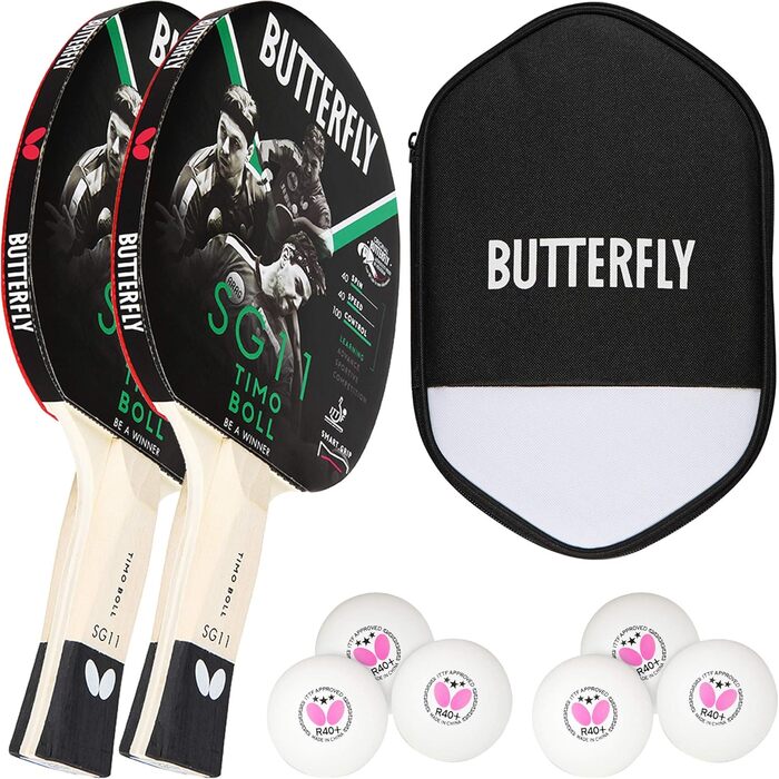 Набір для настільного тенісу Butterfly Timo Boll: 2 ракетки SG11, чохол, 2 м'ячі 3*** ITTF R40+