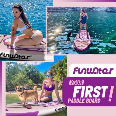 Надувний SUP-борд FunWater 10'6'-11'6' – ідеальний для початківців та сімей, з антиковзким EVA-деком, веслом, насосом та аксесуарами (10'6-TIKI LILA)