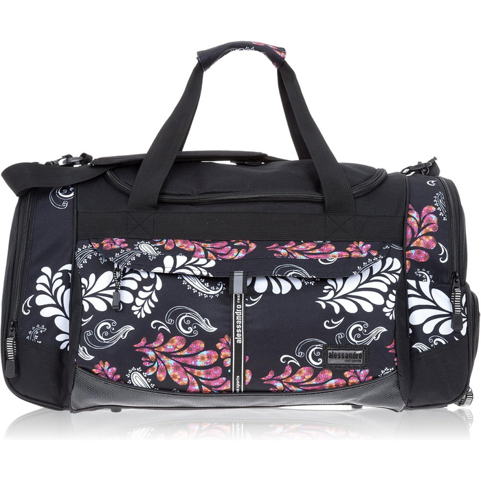 Спортивна сумка ALESSANDRO ELEPHANT Mate 55 см, 45 л, чорний з білим орнаментом, для фітнесу та подорожей