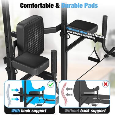 Багатофункціональна турнікова станція Dskeuzeew Power Tower для домашнього фітнесу, стійка для підтягувань та брусів, макс. навантаження 205 кг, чорна