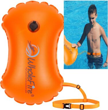 Надувна плавуча шийка WholeFire 20L, водонепроникна сумка для плавання, висока видимість, для водного спорту, триатлону, каякінгу та снорклінгу (світло-помаранчевий)