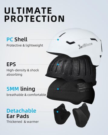 Шолом для сноуборду та лиж для чоловіків та жінок, дорослий, вентиляційні отвори, EPS-сердечник, розмір M (56-58 см), білий