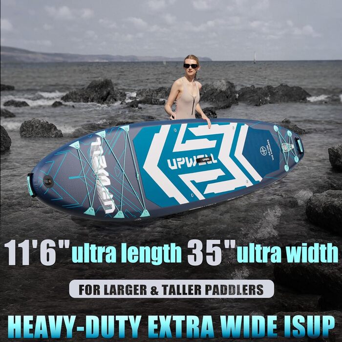 SUP дошка Upwell 350x89 см з сидінням, надувний борд для дорослих та підлітків, комплект з аксесуарами (рюкзак, весло, ліш, помпа, плавники) Chipmech Blue