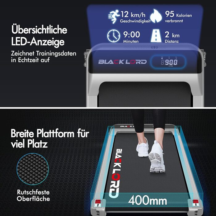 Електричний біговий тренажер BLACK LORD MS2 схил 9%, 3.2 PS, 4-в-1, для дому та офісу, 12 програм, динамік, 140 кг