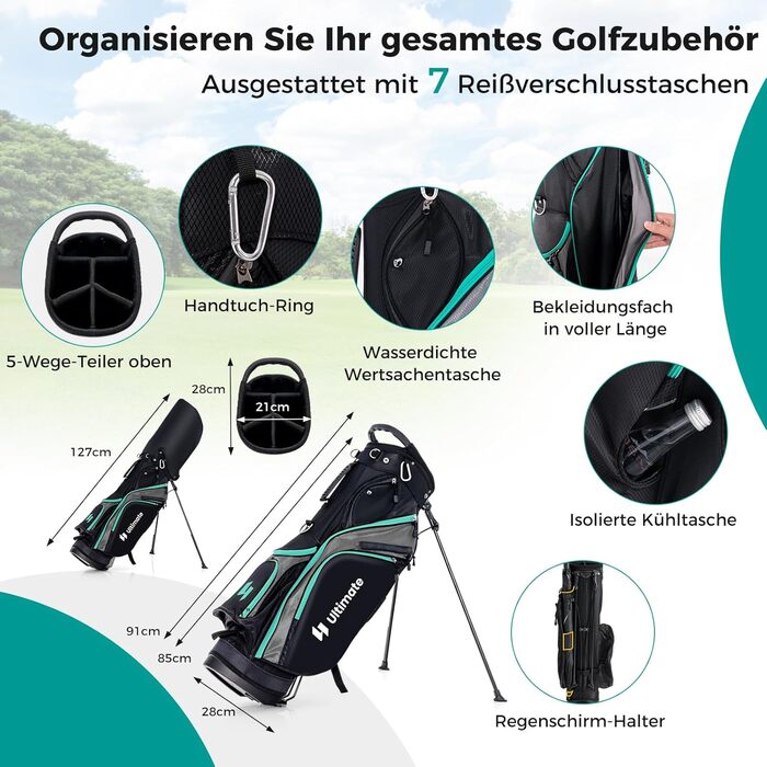 GYMAX Комплект гольф-клубу для чоловіків, повний набір гольф-клубу з драйвером #1, фейрвеєм #3, гібридом #5, залізом #5, #6, #7, #8, #9, #P, #S, паттером, 3 чохлами та переносною сумкою (зелений)
