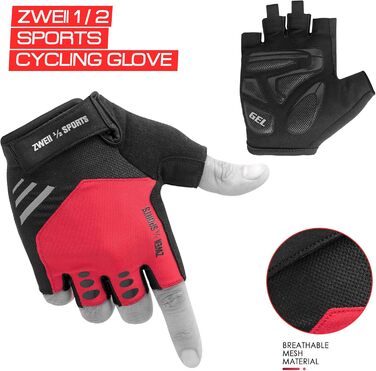 Чоловічі велосипедні рукавички напівпальці, дихаючі, для відпочинку та спорту, з гелевою підкладкою, антиковзаючі, для активного відпочинку та тренувань, зелені (XL, червоні)