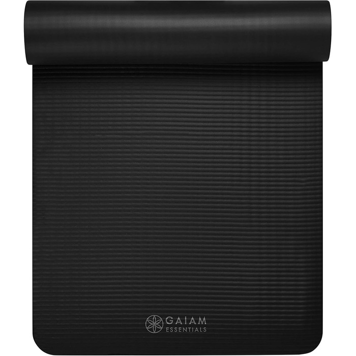 Йога мат Gaiam Essentials, товста фітнес-мат для тренувань, 183x61x1 см, чорна