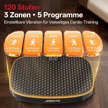 Віброплатформа JOROTO JV50/JV60 з 3 моторами, 4D вібрація, Bluetooth, LED-підсвітка для дому, до 158 кг, 10 режимів та 120 рівнів