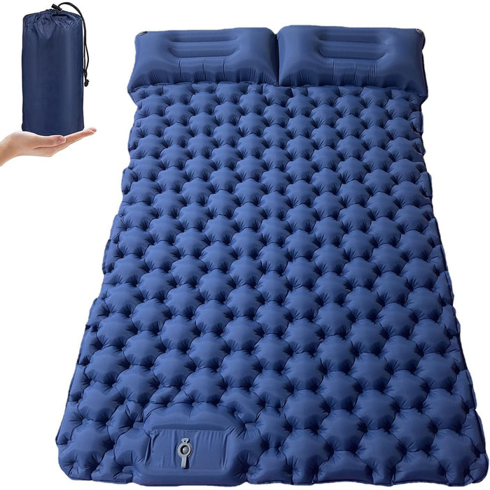 Саморозкладаюча туристична матрац-спальник для кемпінгу та відпочинку на пляжі, з педальною помпою та інтегрованим подушкам, 196x125 см, 2-місна