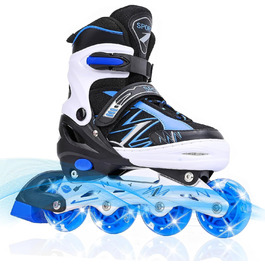 Регульовані дитячі ролики для катання на роликах, світлові колеса, чорно-синій колір, для хлопчиків та дівчаток