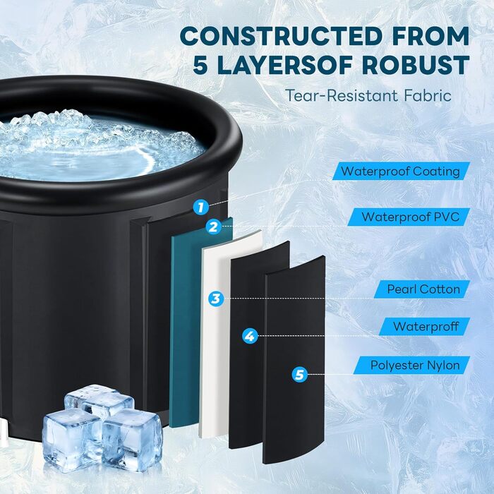 Преміум Ейсбад XL (80 см Ø) - Комплект для криотерапії з тони, крио ванна, криотонна з кришкою та тканиною - для відновлення та оздоровлення