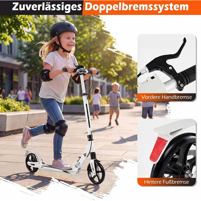 COSTWAY Розкладний електросамокат для дітей та дорослих, білий. Самокат з дзвінком, підніжкою, вантажопідйомністю 100 кг та ременем для перенесення