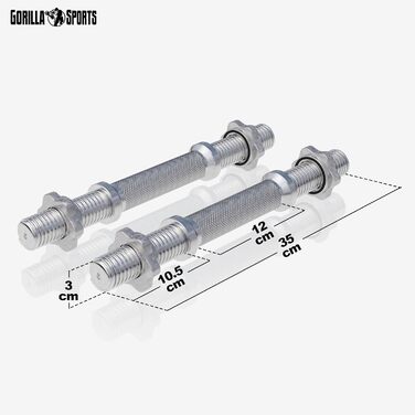 Гантельні грифи GORILLA SPORTS 35 см, 2 шт, 30 мм, зіркові замки, хромовані, сріблясті/чорні – короткі штанги для гантелей