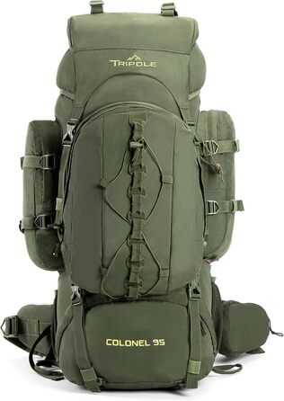 Рюкзак Tripole Colonel 95 л із внутрішнім каркасом, знімний міський рюкзак та дощовик, армійський зелений