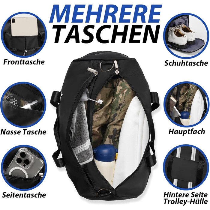 Спортивна сумка DAYGOS для чоловіків, 40л: водонепроникна сумка для тренувань, спортзалу, подорожей (чорна)