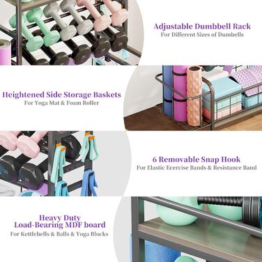Стійка для гантелей Homeiju: зберігання гантелей, гир, йога-матів, з колесами та гачками (сіра)