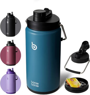 Термос пляшка BOTTLE BOTTLE 1.8 л з трубочкою, пігулочницею, ручкою та кришкою, з нержавіючої сталі для спорту та подорожей, темно-синя